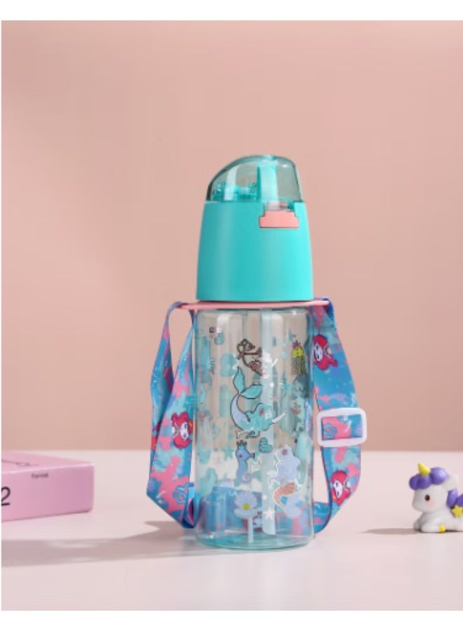 Five dream house Mermaid Theme Kids Water Bottle Spray Cup, 580ML Leakproof Water Bottle with Adjustable Shoulder Strap, Portable Drinking & Cooling Cup for Kids - Image 2