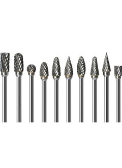 KASTWAVE 10Pcs Double Sided Carbide Burr Set 1/8" (3mm) Shank, 1/4" Bit Head Length Tungsten Steel for Wood Carving Metal Working and Polishing  - Image 1
