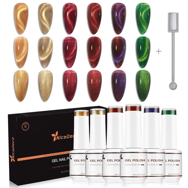 Hema Free Cruelty Free Vegan Cat Eye Gel Nail Polish, High Gloss Long Lasting Soak Off LED U V Gel Polish 6 Colors Set 41