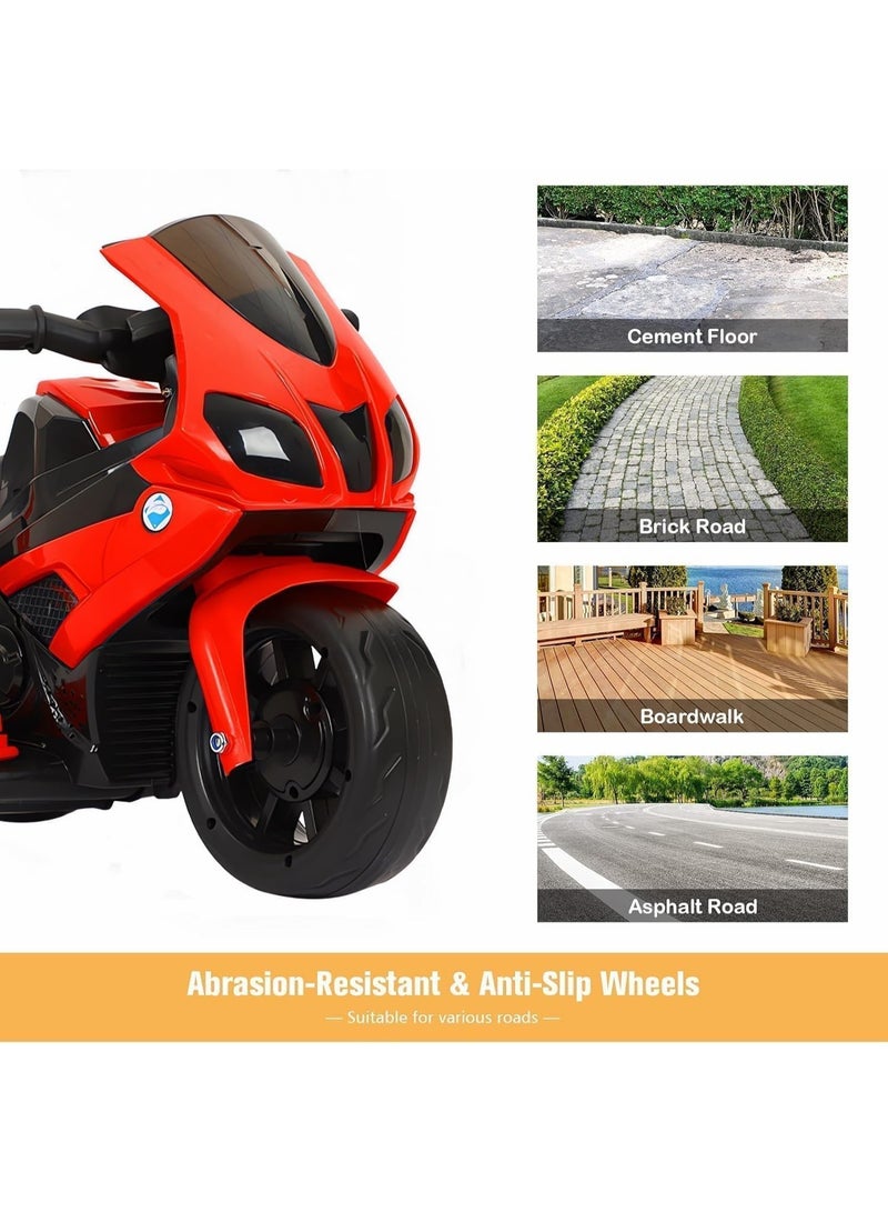 AS 6V Battery Powered Kids Electric Motorcycle with LED Headlights, Music, Pedal, Spring Suspension System, 3 Wheels, Gift for Boys and Girls - Image 4