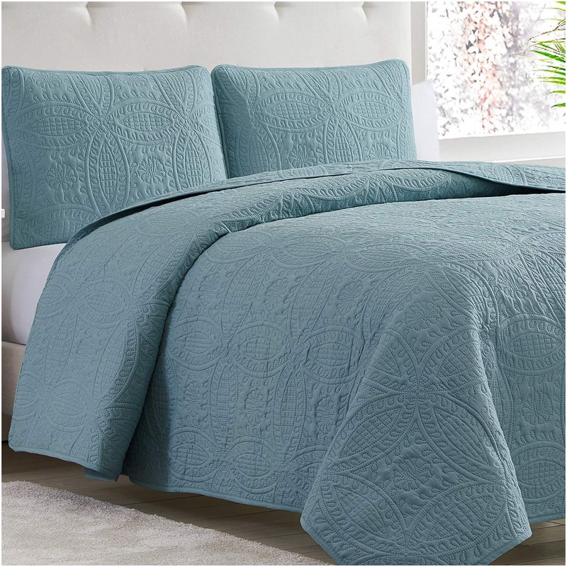 mellanni Mellanni Twin Bedspread Coverlet Set  Bedding Cover with Sham  Ultrasonic Quilting Technology  2 Piece Oversized Quilt Set  Bedspreads  Coverlets Twin Spa Blue 