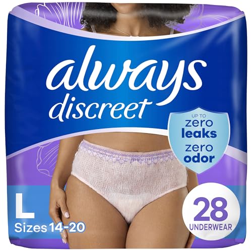 Always Discreet Adult Incontinence Underwear for Women and Postpartum Underwear L Up to 100 Bladder Leak Protection 28 Count Packaging May Vary
