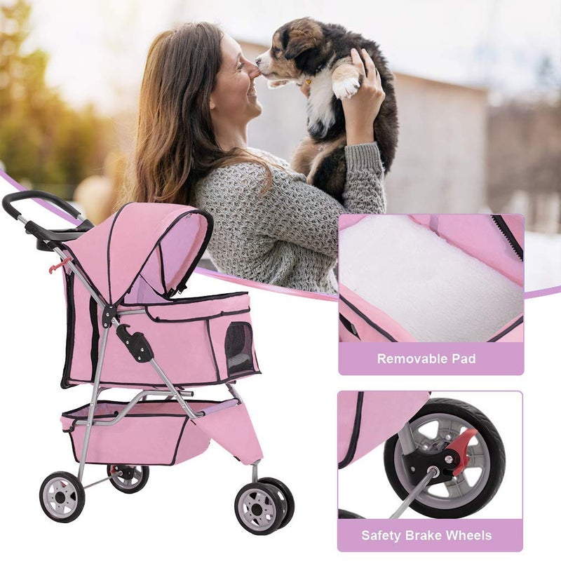 bestpet عربة الكلاب الأفضل 3 عجلات للكلاب والقطط متوسطة وصغيرة للسفر قابلة للطي حاملة مقاومة للماء مع حامل أكواب وبطانة قابلة للإزالة، وردي - Image 5