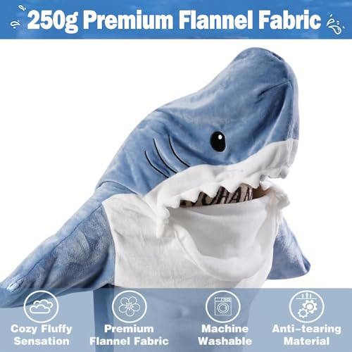 DDMY Shark Blanket Onesie for Adult, L Size Flannel Cozy Hoodie Wearable Blanket for Cosplay, Cartoon Throw Sleeping Bag Costume - Image 4