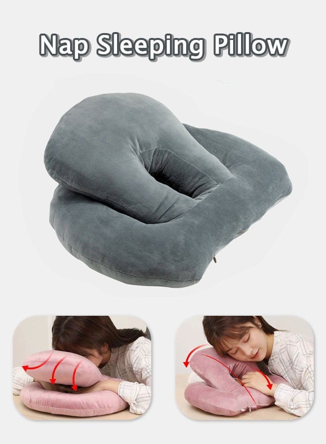 Nap Sleeping Pillow, Desk Pillow Cushion Nap Sleeping Pillow Waist Supporting for Office,  Memory Cotton Travel Nap Face Pillow Suitable for Adults and Kids (Grey)