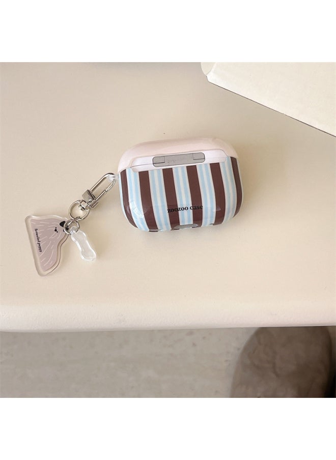 Generic - Brown Striped AirPods Pro For Apple Bluetooth Earphone Case 2/3/4 Generation Cartoon Puppy Protective Case For Women-Color:Brown Stripes + Pendant-Applicable Models:AirPods 4(2024) - Image 1