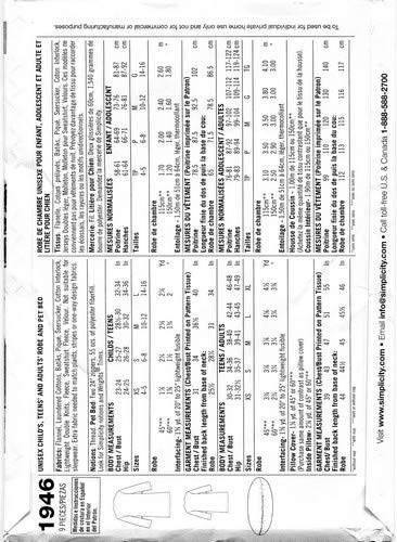 Simplicity 1946 Learn to Sew Child's, Teen's and Adult's Robe Sewing Pattern, Youth Sizes XS-L and Adult Sizes XS-XL - Image 2