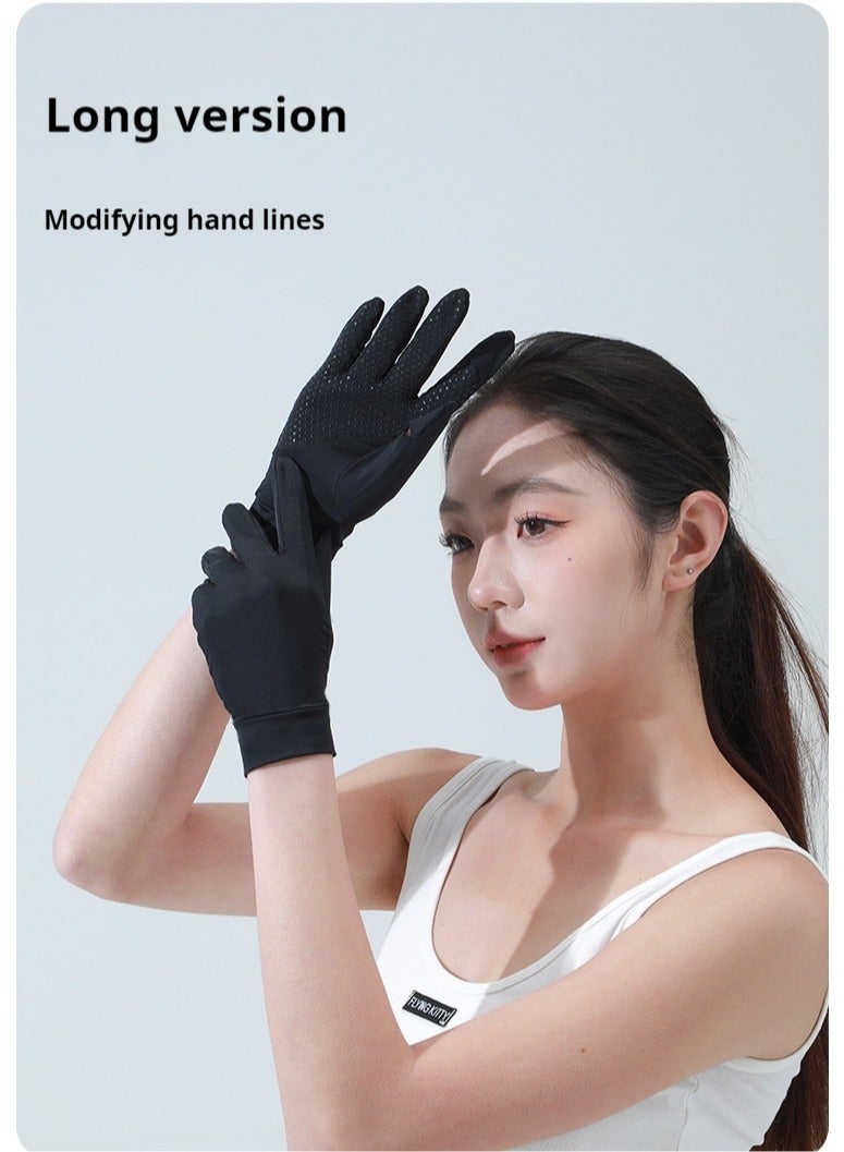 قفازات نسائية للحماية من الشمس للصيف، قفازات حريرية قصيرة ورفيعة للحماية من الأشعة فوق البنفسجية - أسود - Image 3