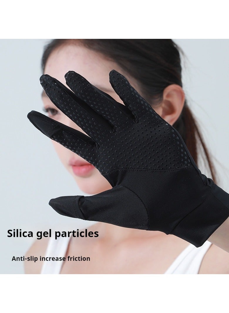 قفازات نسائية للحماية من الشمس للصيف، قفازات حريرية قصيرة ورفيعة للحماية من الأشعة فوق البنفسجية - أسود - Image 4
