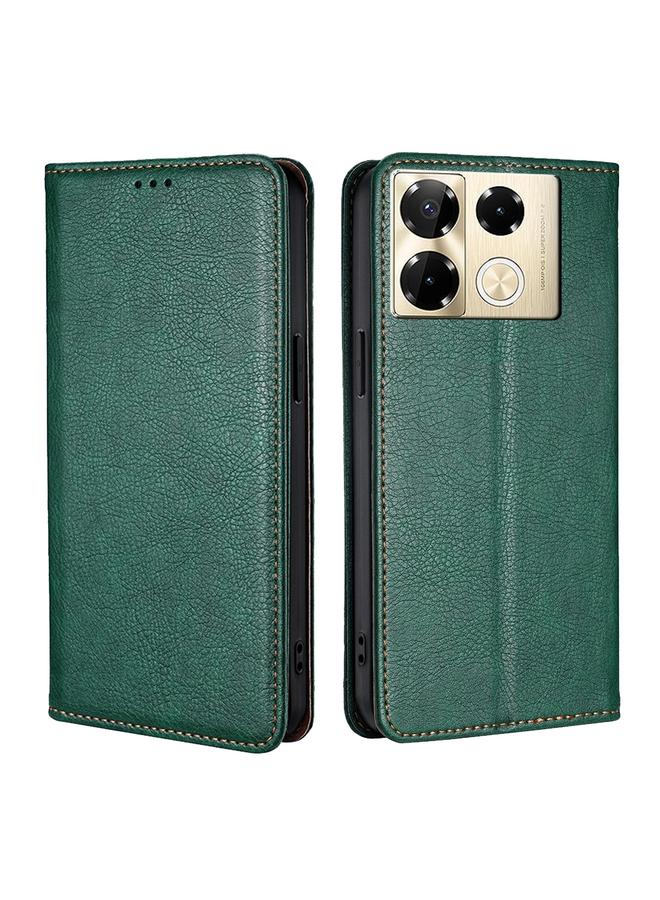 Green Tiger For Infinix Note 40 Pro 4G Gloss Oil Solid Color Magnetic Leather Phone Case(Green)
