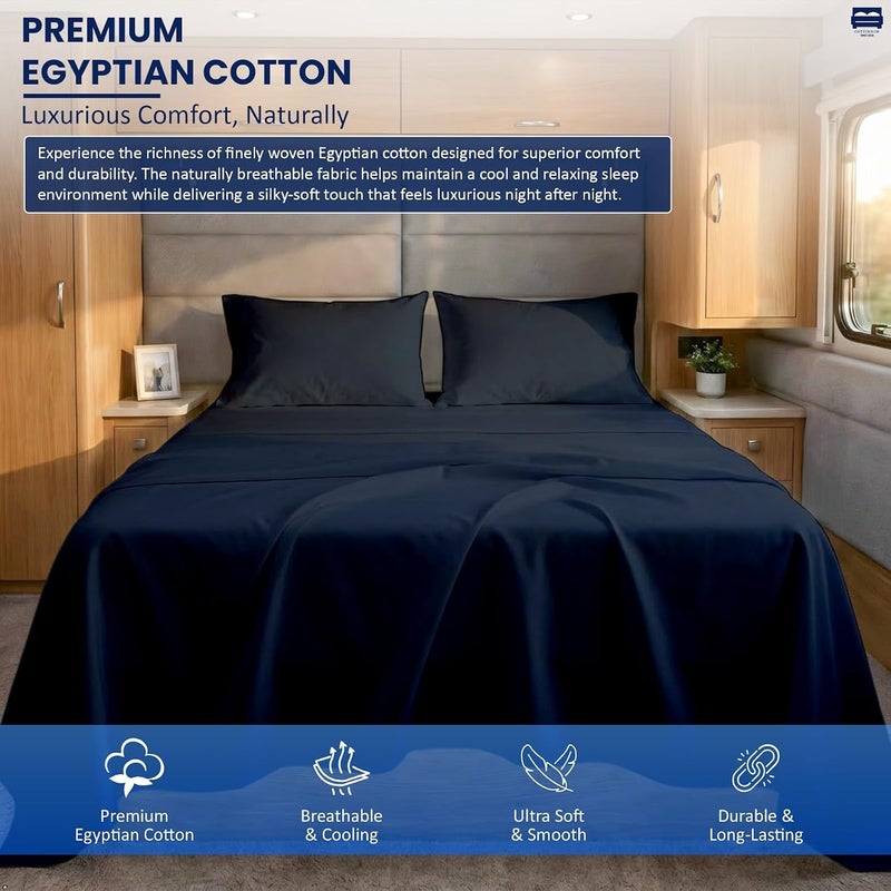 Cottingon 4 Piece Full Sheets, 100% Extra Long Staple Premium Egyptian Cotton, Soft Camper Bed Sheet Set, Fits Upto 16" Deep RV Bunk Mattress 54"X75", Navy Blue - Image 2
