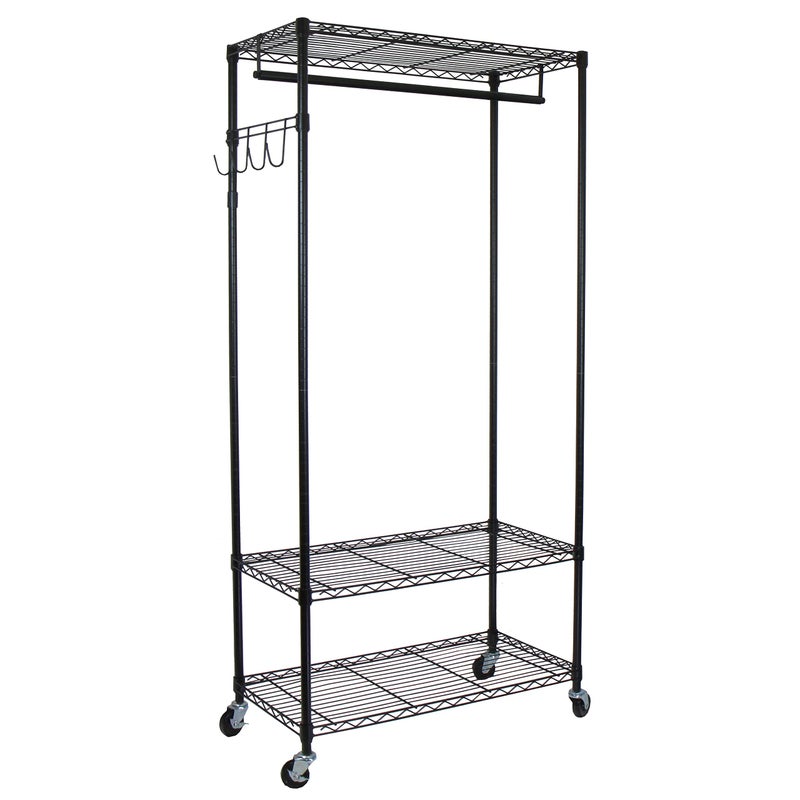 Oceanstar Heavy Duty Rolling Storage Garment Rack with Adjustable Shelves and HookBlack