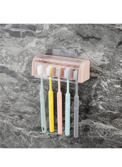 Excefore Self Adhesive Toothbrush Holder with Cover, 5-Slot Wall Mounted Toothbrush Organizer, Suitable for Shower, Dorm, Cabinet (Pink)  - Image 1