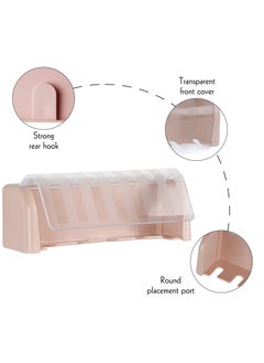 Excefore Self Adhesive Toothbrush Holder with Cover, 5-Slot Wall Mounted Toothbrush Organizer, Suitable for Shower, Dorm, Cabinet (Pink)  - Image 2