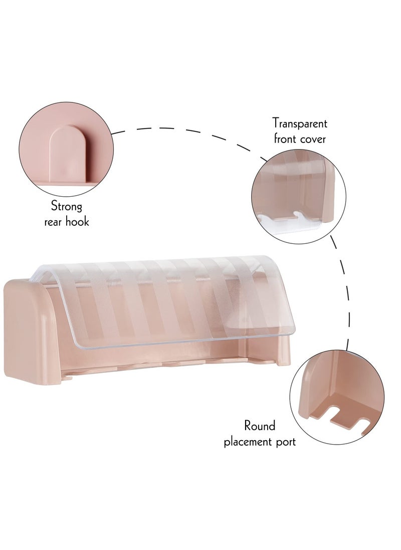 Excefore Self Adhesive Toothbrush Holder with Cover, 5-Slot Wall Mounted Toothbrush Organizer, Suitable for Shower, Dorm, Cabinet (Pink)  - Image 2