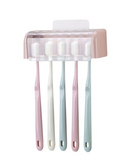 Excefore Self Adhesive Toothbrush Holder with Cover, 5-Slot Wall Mounted Toothbrush Organizer, Suitable for Shower, Dorm, Cabinet (Pink)  - Image 5