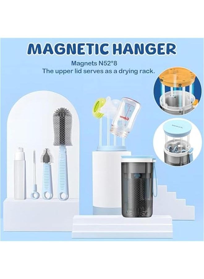 HOOKOR Durku Travel Baby Bottle Brush Set with Portable Silicone Bottle Brush, Nipple Cleaner Brush, Straw Brush, Soap Dispenser and Bottle Drying Rack (Blue)  - Image 3