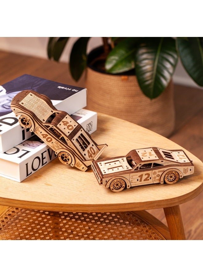 DROVO Wooden 3D Puzzle Sportcars ""Legend of the Track"" – Set of 2 Racing Car Models with Motor | DIY Wind-Up Wooden Kit for Kids, Teens & Adults - Image 5