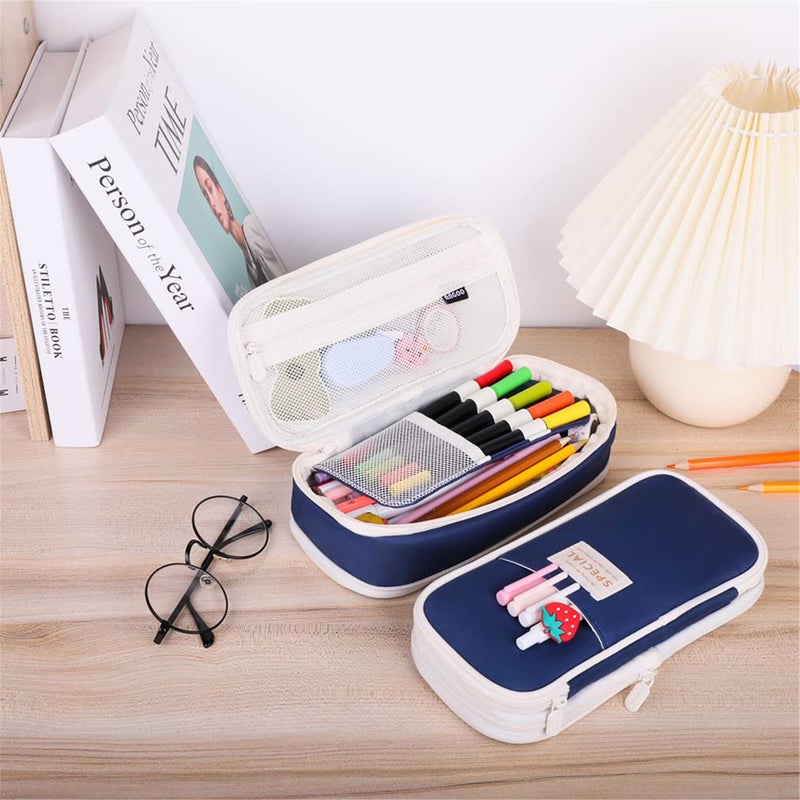 Foldable pencil case with zipper, large capacity aesthetic canvas pencil case, pencil case for children, boys and girls, study supplies, compartment makeup bag, stationery storage box - Image 4
