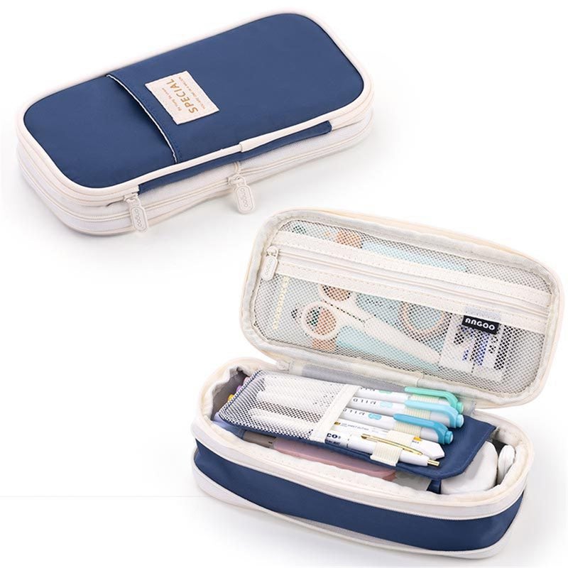 Foldable pencil case with zipper, large capacity aesthetic canvas pencil case, pencil case for children, boys and girls, study supplies, compartment makeup bag, stationery storage box - Image 1