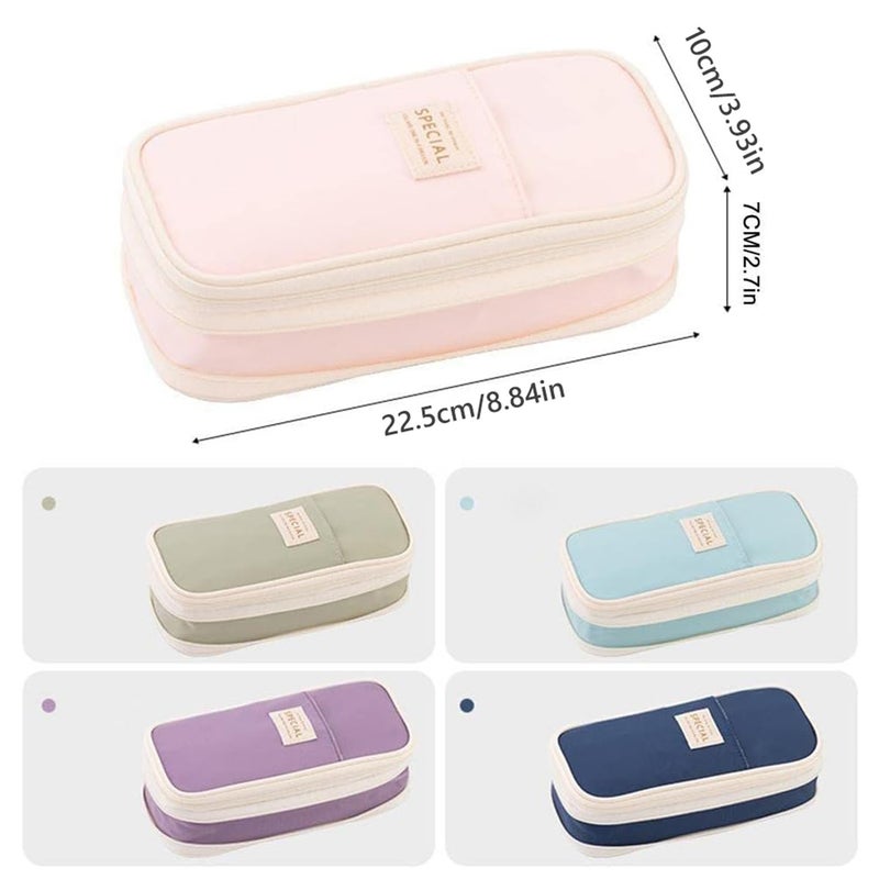 Foldable pencil case with zipper, large capacity aesthetic canvas pencil case, pencil case for children, boys and girls, study supplies, compartment makeup bag, stationery storage box - Image 2