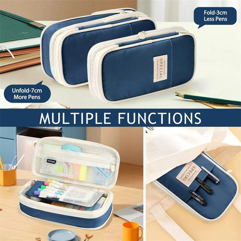 Foldable pencil case with zipper, large capacity aesthetic canvas pencil case, pencil case for children, boys and girls, study supplies, compartment makeup bag, stationery storage box - Image 3