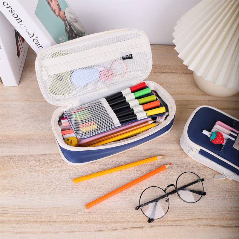 Foldable pencil case with zipper, large capacity aesthetic canvas pencil case, pencil case for children, boys and girls, study supplies, compartment makeup bag, stationery storage box - Image 5