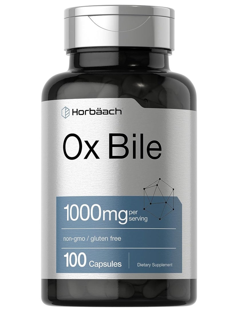Horbaach Ox Bile 1000 mg 100 Capsules | Digestive Enzymes Supplement | Non-GMO & Gluten Free | by Horbaach  - Image 1