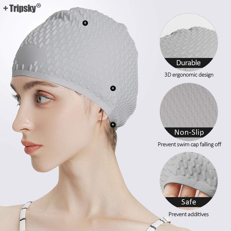 Tripsky Silicone Swim Cap,Comfortable Bathing Cap Ideal for Curly Short Medium Long Hair, Swimming Cap for Women and Men, Shower Caps Keep Hairstyle Unchanged… - Image 2