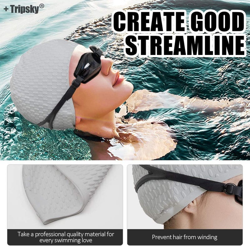 Tripsky Silicone Swim Cap,Comfortable Bathing Cap Ideal for Curly Short Medium Long Hair, Swimming Cap for Women and Men, Shower Caps Keep Hairstyle Unchanged… - Image 5
