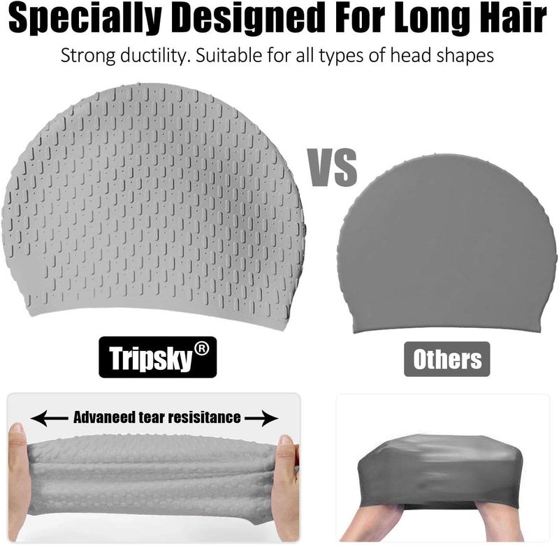 Tripsky Silicone Swim Cap,Comfortable Bathing Cap Ideal for Curly Short Medium Long Hair, Swimming Cap for Women and Men, Shower Caps Keep Hairstyle Unchanged… - Image 4
