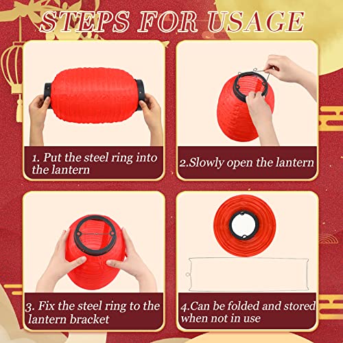 Hortsun 24 Pcs Traditional Japanese Style Red Silk Hanging Lantern Set Including Paper Lanterns Japanese Decorations and Lights for Chinese New Year Luna Festival Party Decoration DIY Crafts - Image 3