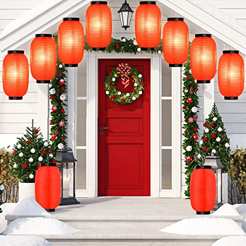 Hortsun 24 Pcs Traditional Japanese Style Red Silk Hanging Lantern Set Including Paper Lanterns Japanese Decorations and Lights for Chinese New Year Luna Festival Party Decoration DIY Crafts - Image 5