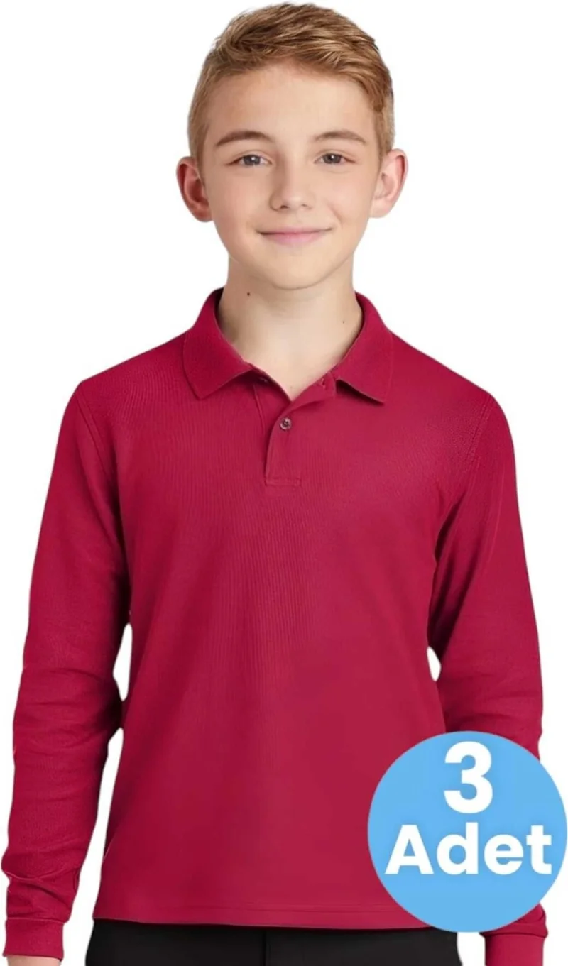 Tezzgelsin 3-Piece Boy Long Sleeve Cotton Polo Neck T-Shirt Daily and School Uniform School T-Shirt