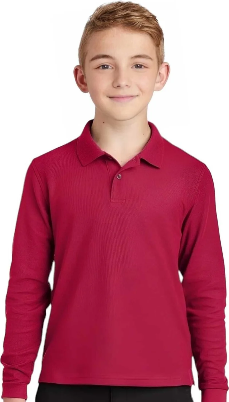 Tezzgelsin 3-Piece Boy Long Sleeve Cotton Polo Neck T-Shirt Daily and School Uniform School T-Shirt