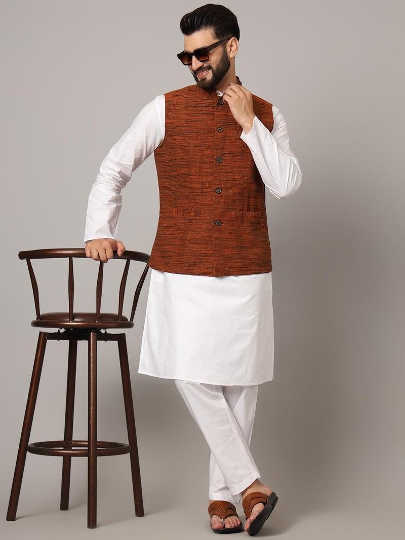 LATEST CHIKAN Men's Nehru Jacket/Waistcoat Sophisticated Ethnic Wear - SADRI-DK-BR-42 - Image 2