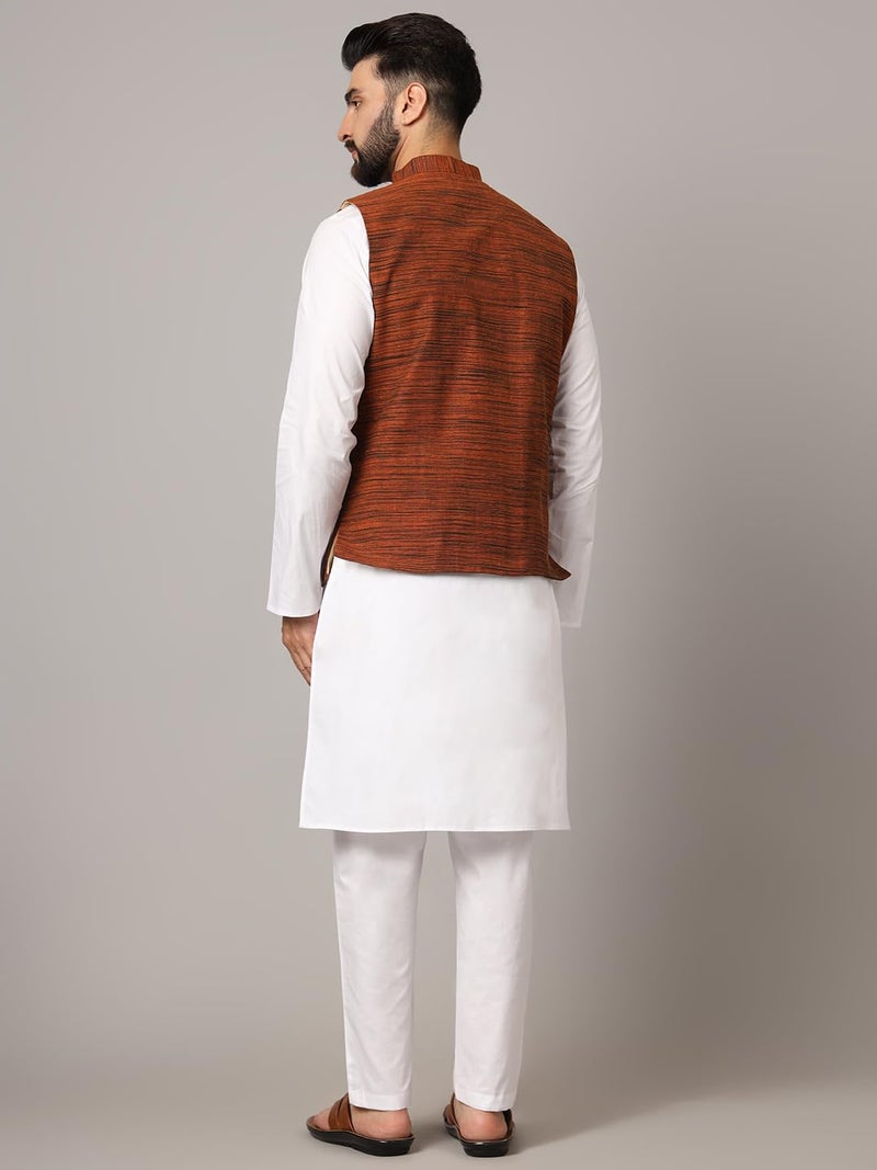 LATEST CHIKAN Men's Nehru Jacket/Waistcoat Sophisticated Ethnic Wear - SADRI-DK-BR-42 - Image 5