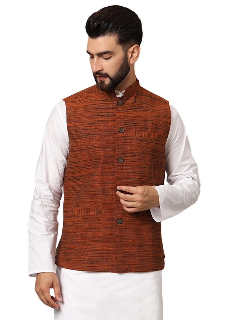 LATEST CHIKAN Men's Nehru Jacket/Waistcoat Sophisticated Ethnic Wear - SADRI-DK-BR-42 - Image 1