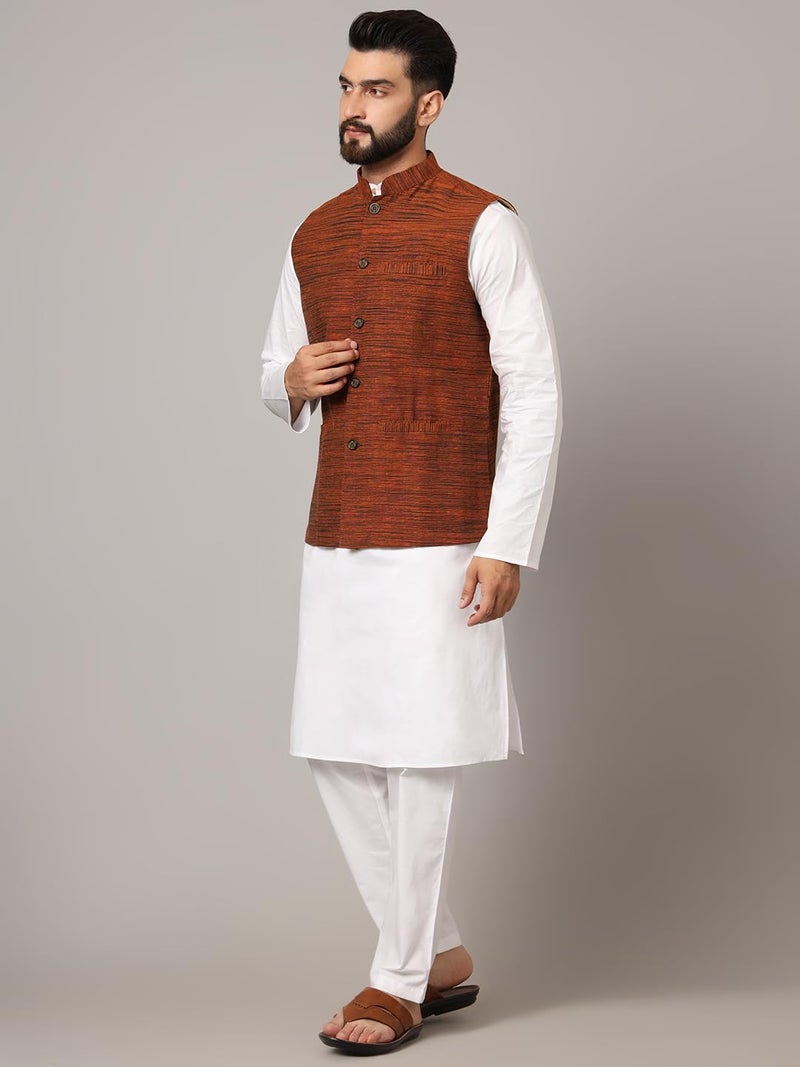 LATEST CHIKAN Men's Nehru Jacket/Waistcoat Sophisticated Ethnic Wear - SADRI-DK-BR-42 - Image 4