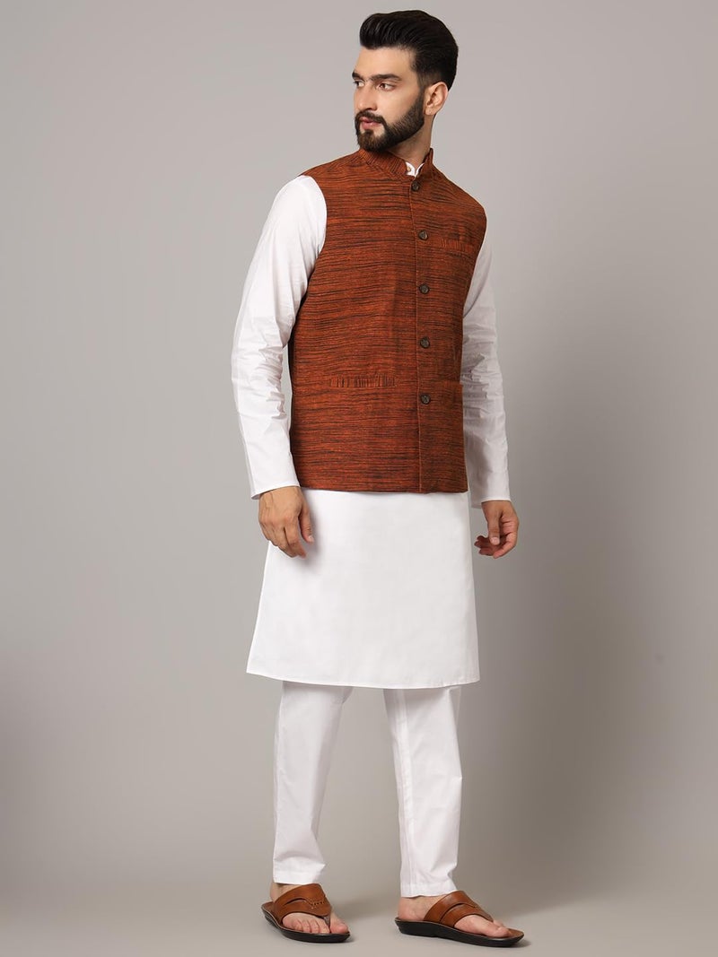LATEST CHIKAN Men's Nehru Jacket/Waistcoat Sophisticated Ethnic Wear - SADRI-DK-BR-42 - Image 3