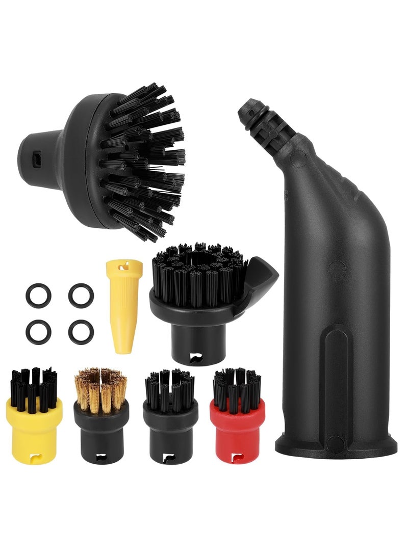 SYOSI 12 PCS Round Brush and Nozzle Set Compatible with Karcher Steam Cleaner SC1 SC2 SC3 SC4 SC5 SC7 CTK10 CTK20, Steam Cleaning Large Round Brush and Black Nozzle for Efficient Deep Cleaning (Black) - Image 1