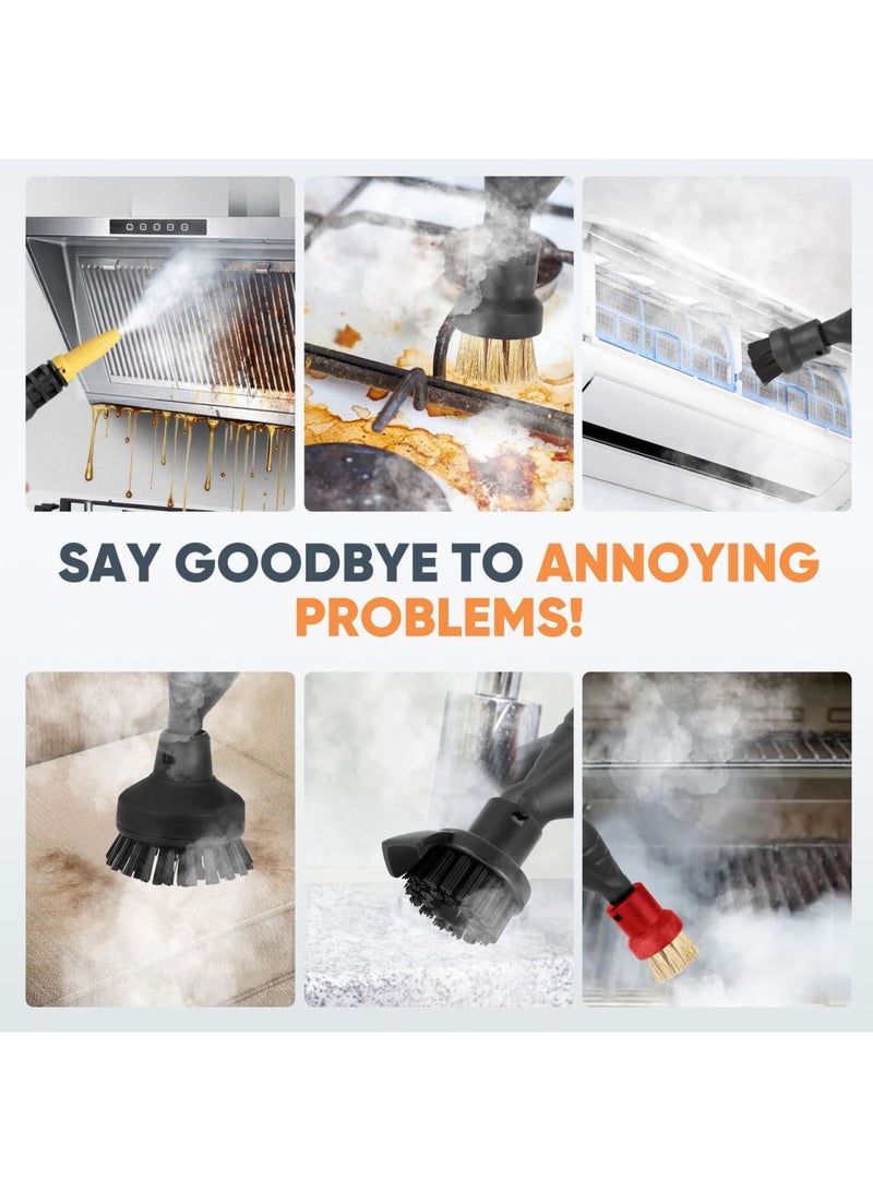 SYOSI 12 PCS Round Brush and Nozzle Set Compatible with Karcher Steam Cleaner SC1 SC2 SC3 SC4 SC5 SC7 CTK10 CTK20, Steam Cleaning Large Round Brush and Black Nozzle for Efficient Deep Cleaning (Black) - Image 2