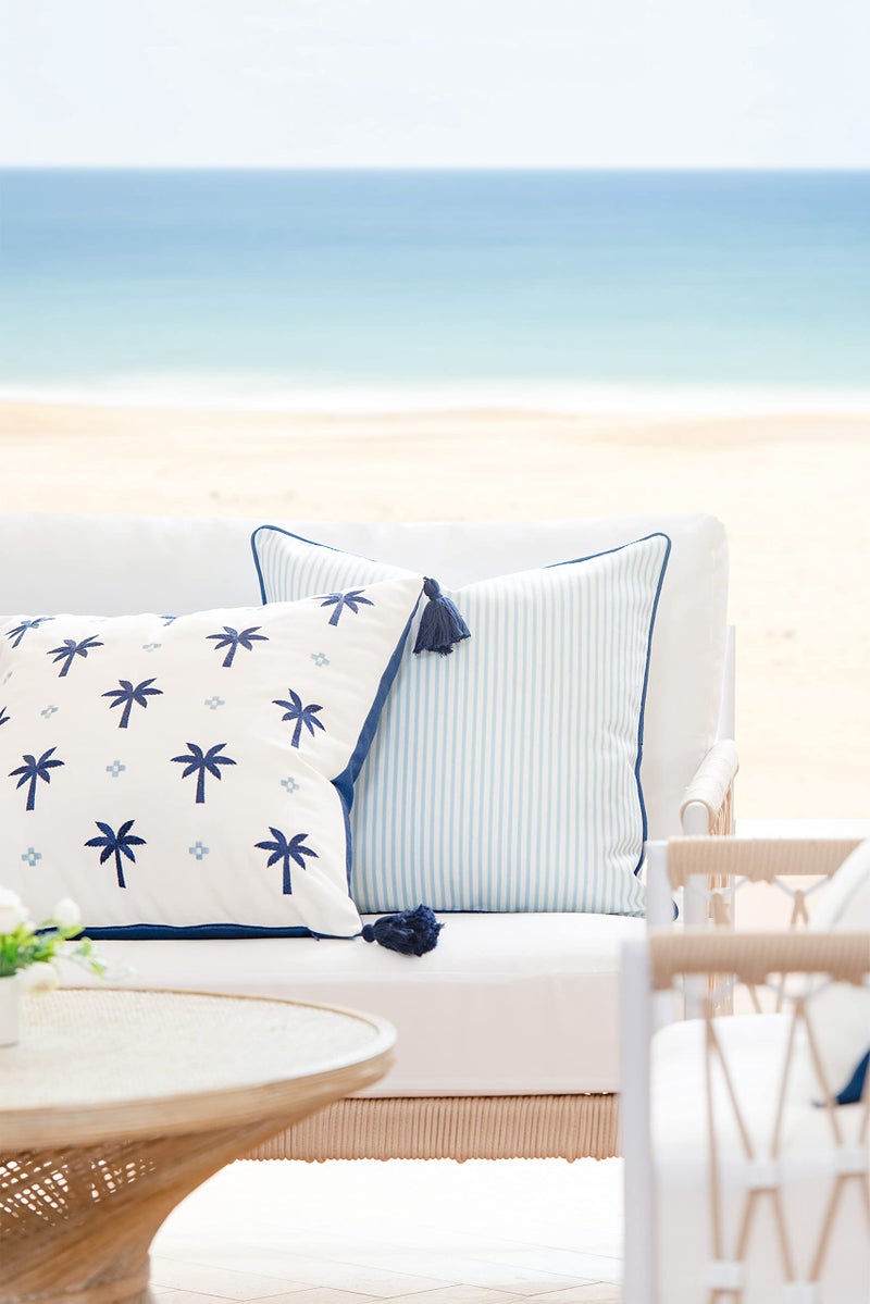 Hofdeco Premium Coastal Hampton Style Patio Indoor Outdoor Pillow Cover Only, 20"x20" Water Resistant for Backyard, Couch, Blue Stripe - Image 2