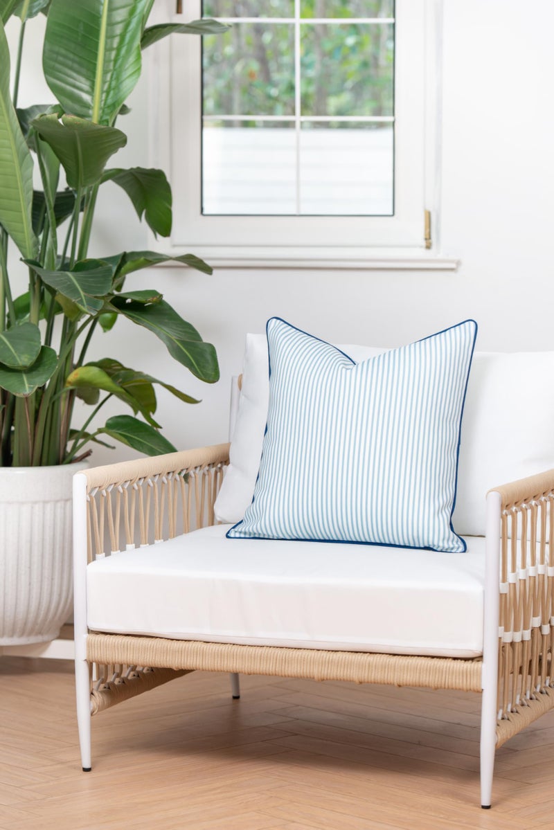 Hofdeco Premium Coastal Hampton Style Patio Indoor Outdoor Pillow Cover Only, 20"x20" Water Resistant for Backyard, Couch, Blue Stripe - Image 3