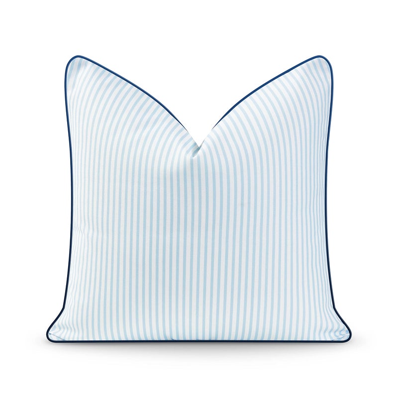 Hofdeco Premium Coastal Hampton Style Patio Indoor Outdoor Pillow Cover Only, 20"x20" Water Resistant for Backyard, Couch, Blue Stripe - Image 1
