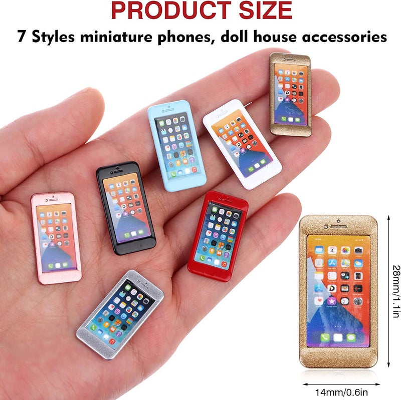 TBoxBo 7 Pack 1/12 Scale Dollhouse Cell Phone Simulator Accessories Mini Telephones Dollhouse Accessories Scene Simulation Miniatures Playset - Image 2