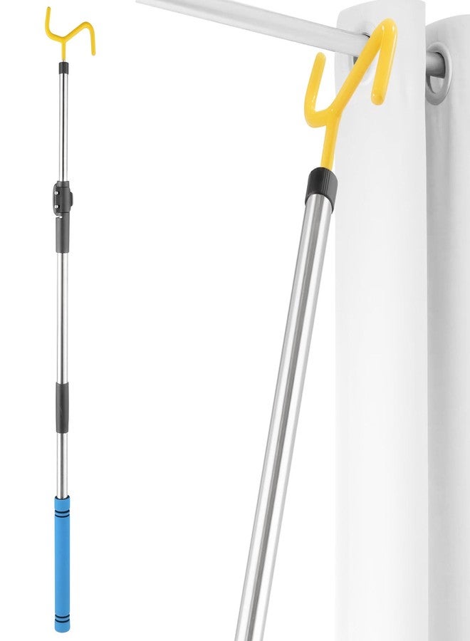 Frebuta Drapery Pull Rod,36“ to 63”Curtain Pull Wand Telescoping Pole Heavy Duty For Curtains Wand Stainless Steel Tubes Soft Sponge Handle Rod for Curtains Extension Pole Lightweight（Blue Handle ） - Image 1