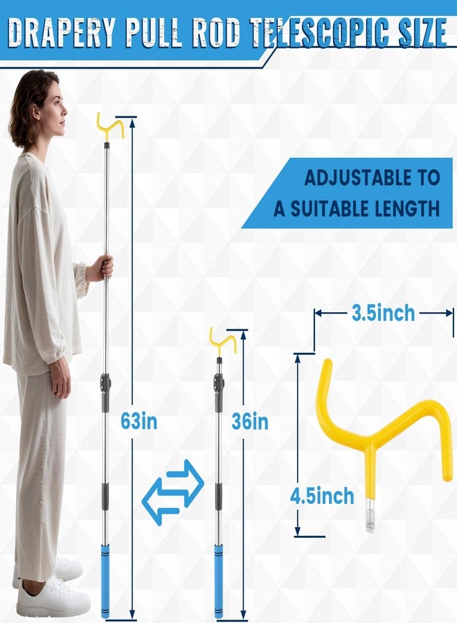 Frebuta Drapery Pull Rod,36“ to 63”Curtain Pull Wand Telescoping Pole Heavy Duty For Curtains Wand Stainless Steel Tubes Soft Sponge Handle Rod for Curtains Extension Pole Lightweight（Blue Handle ） - Image 2