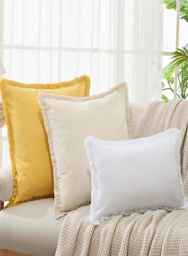 ZWJD Pillow Covers 18x18 Set of 2 Beige Throw Pillow Covers with Fringe Chic Cotton Decorative Pillows Square Cushion Covers for Sofa Couch Bed Living Room Farmhouse Boho Decor - Image 3