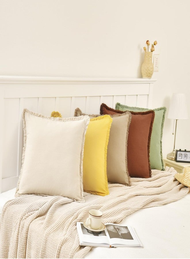 ZWJD Pillow Covers 18x18 Set of 2 Beige Throw Pillow Covers with Fringe Chic Cotton Decorative Pillows Square Cushion Covers for Sofa Couch Bed Living Room Farmhouse Boho Decor - Image 5